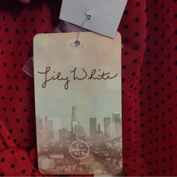 Lily White Red Polka Dot Wrap Tie Blouse Size Medium - Picture 11 of 16